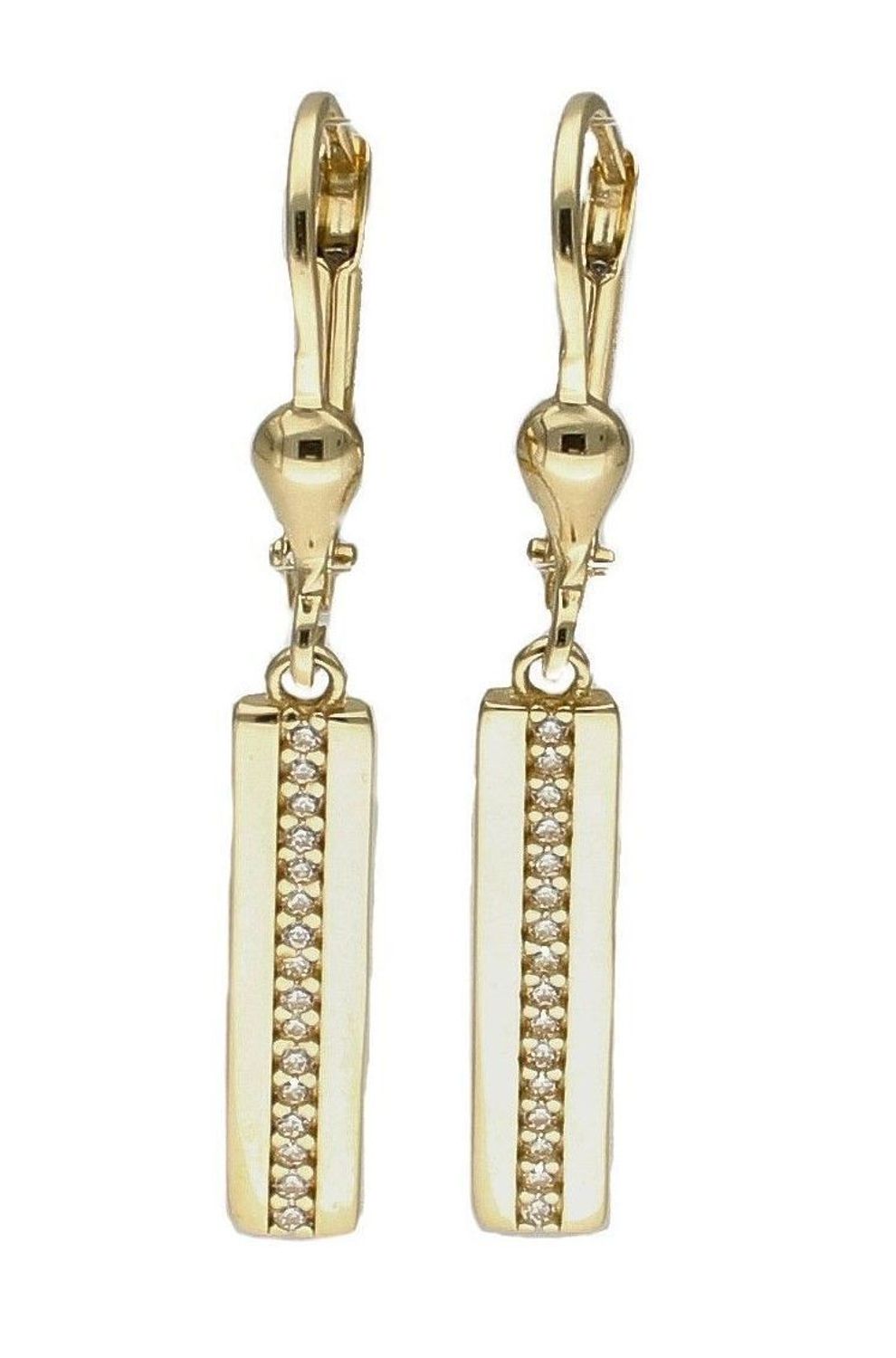 Złote kolczyki 585 prostokątne blaszki z cyrkonią KL 11283.jpg